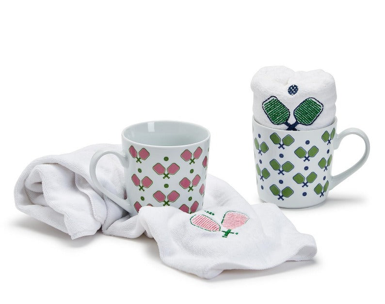 Pickleball Mug with Embroidered Sports Towel: Available In Two Colors