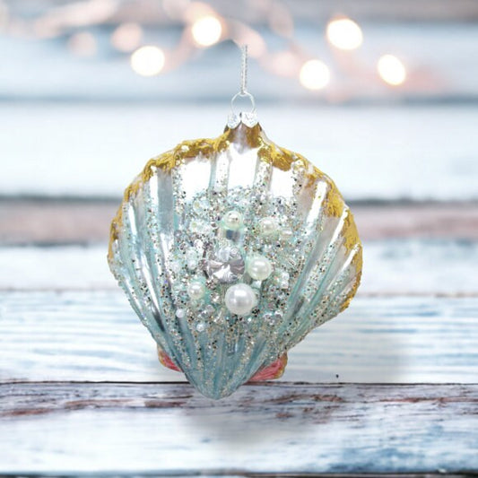 Jeweled Pastel Scallop Shell Ornament