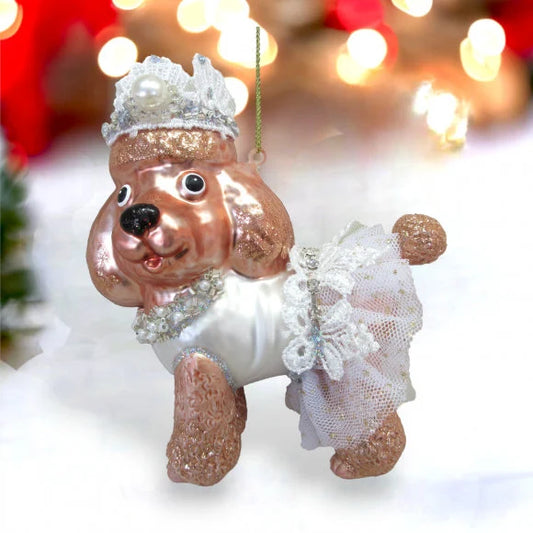 Glass Poodle Princess Ornament