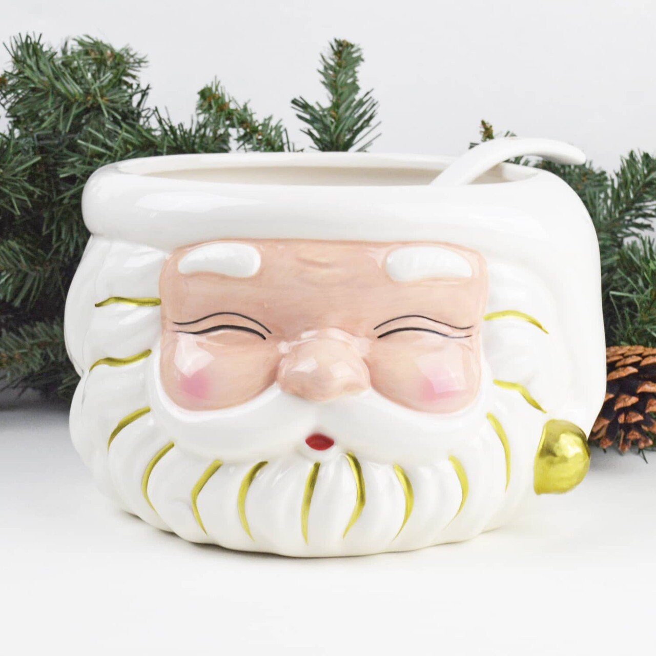 Santa Punch Bowl With Ladle: Pink or White