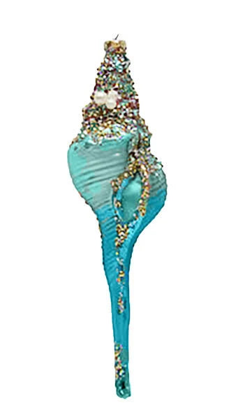 Jeweled Aqua Spiral Shell Ornament