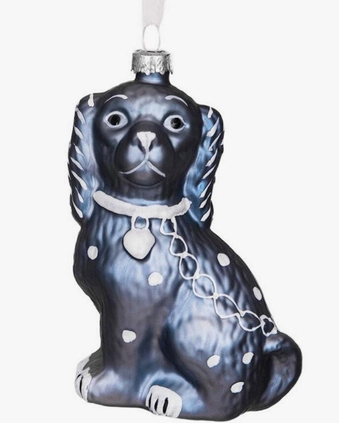 Pearlized Blue Staffordshire Dog Ornament