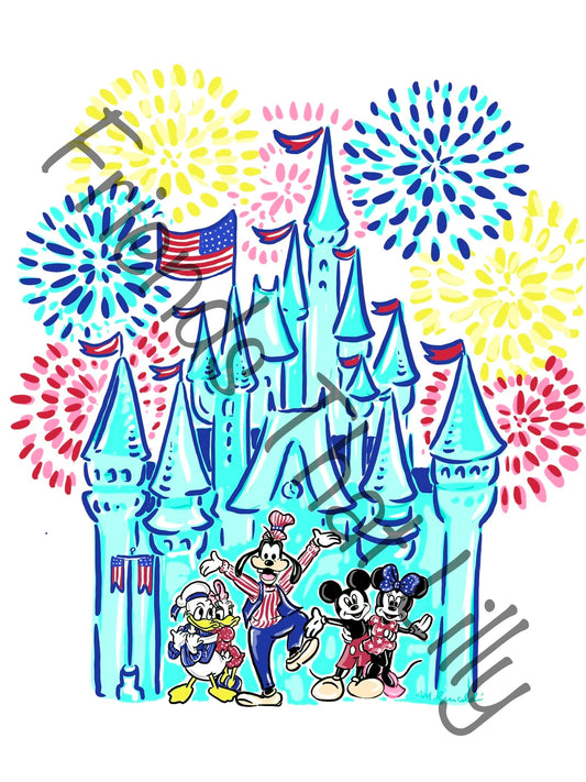 Women's T-shirts: Patriotic July 4th Castle w/ Fireworks