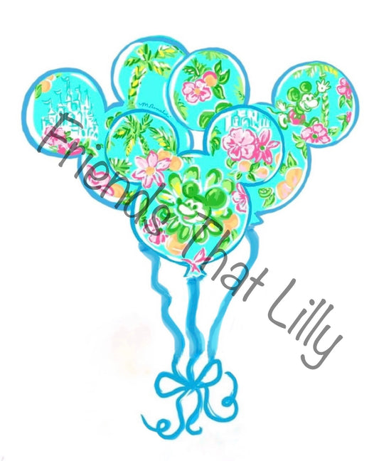 Women's T-shirts: Blue & Green Balloons Illustrated Design