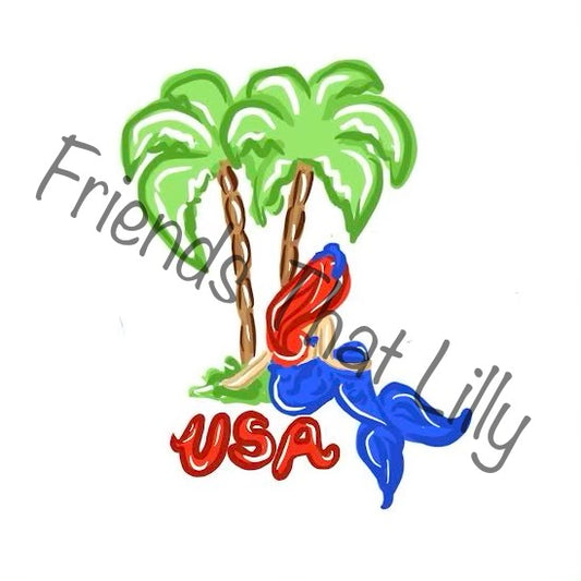 Women's Pocket Style T-Shirts: Patriotic Mermaids