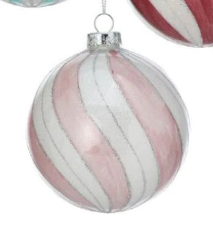 3.5" Glass Candy Striped Ball Ornament