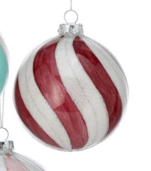 3.5" Glass Candy Striped Ball Ornament