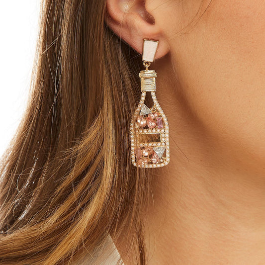 Crystal Embellished Earrings In Assorted Designs: Champagne Bottle, Champagne Glass, Martini Glass