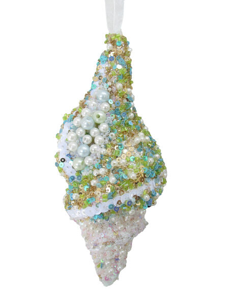 Sparkly Beaded Seashell Ornament