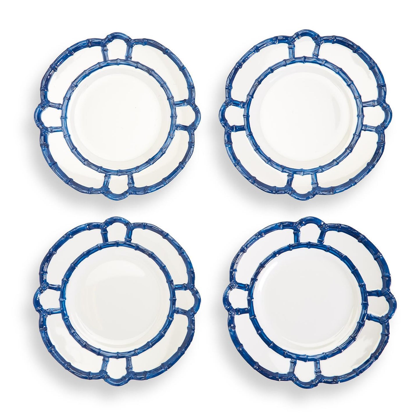 Blue Bamboo Set of 4 Dinner Plates with Bamboo Rim