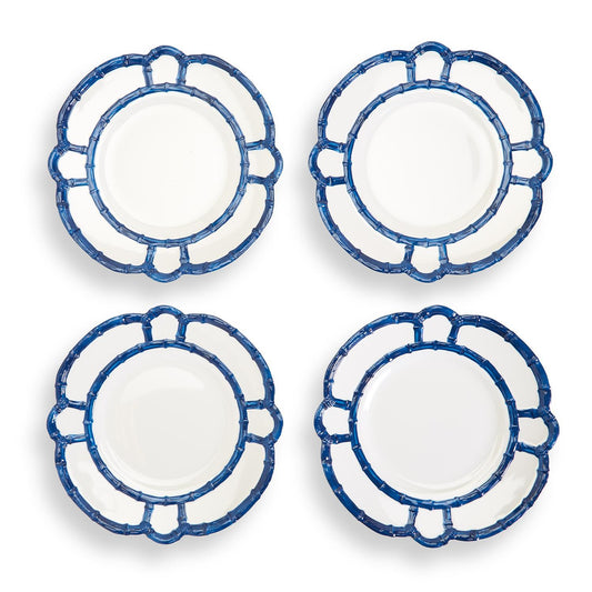 Blue Bamboo Set of 4 Dinner Plates with Bamboo Rim
