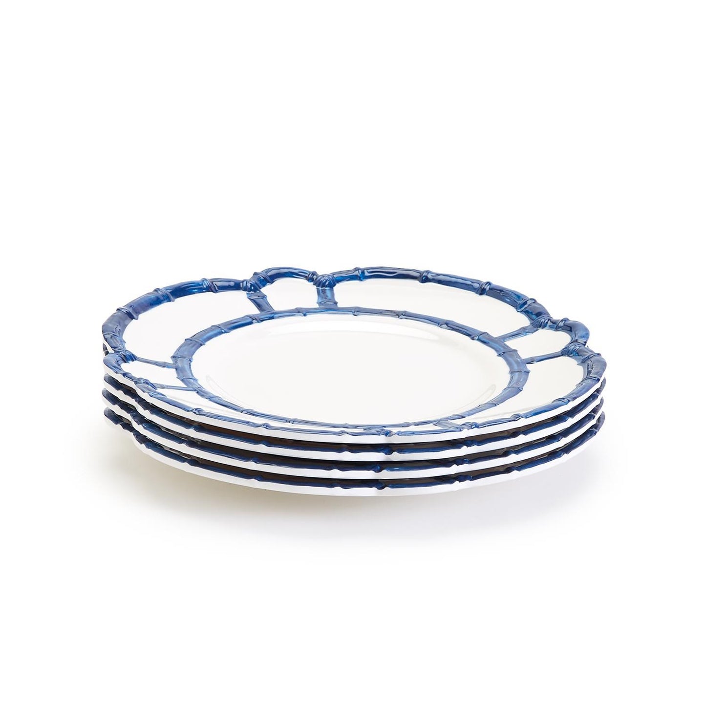 Blue Bamboo Set of 4 Dinner Plates with Bamboo Rim