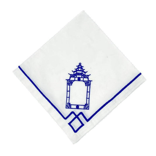 Monogram Trellis Embroidery Blue Pagoda Napkins - Set of 2