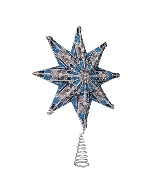 16" Un-Lit Blue and Silver Star Treetop