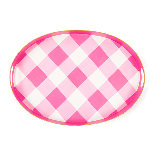 Pink Buffalo Plaid Oval Tray 14" x 20"