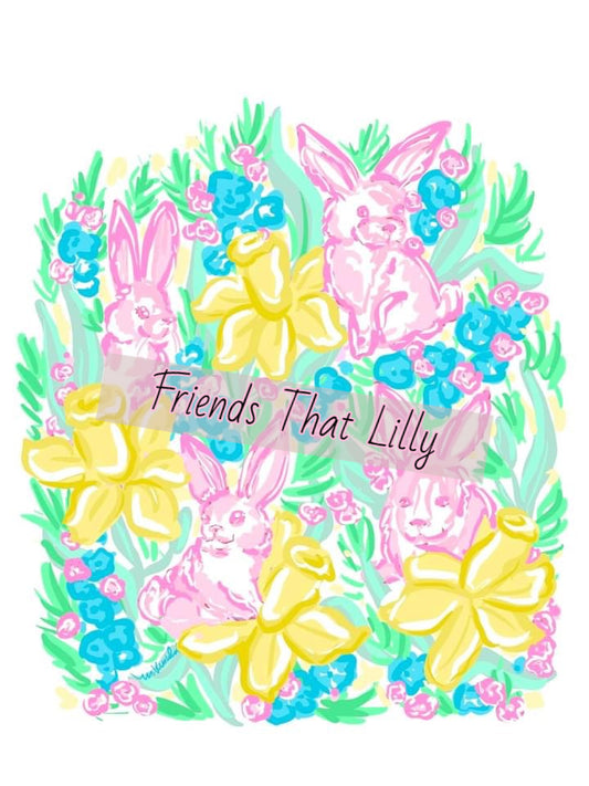 Prints - Bunnies with Yellow Flowers