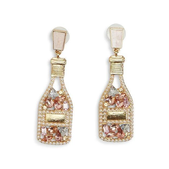 Crystal Embellished Earrings In Assorted Designs: Champagne Bottle, Champagne Glass, Martini Glass