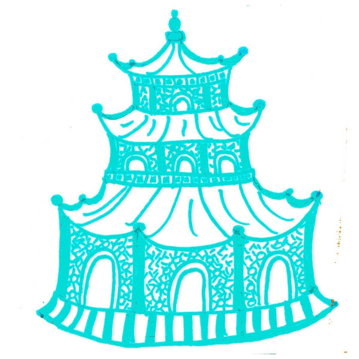 Chinoiserie Pagoda Tea Towel