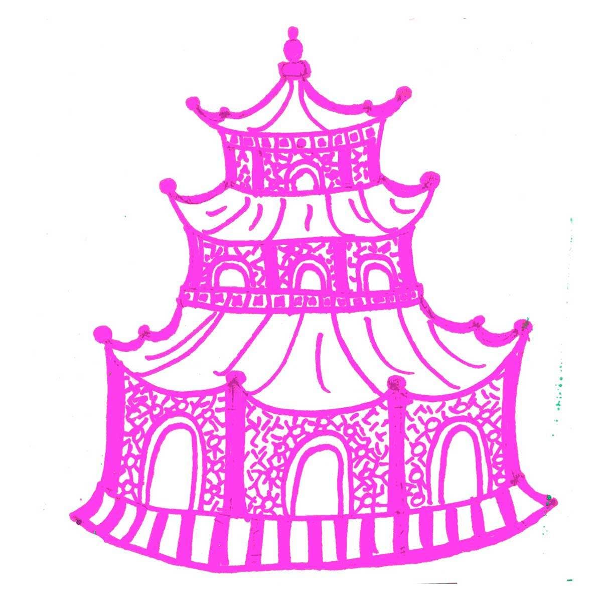Chinoiserie Pagoda Tea Towel