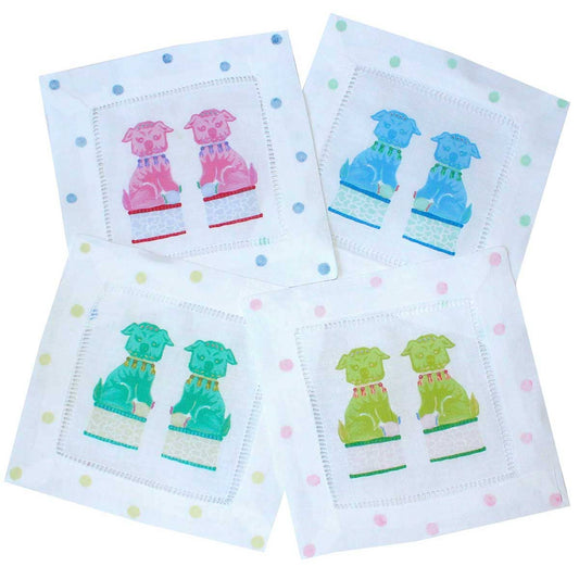 Colorful Foo Dog Linen Cocktail Napkin *set of 4*