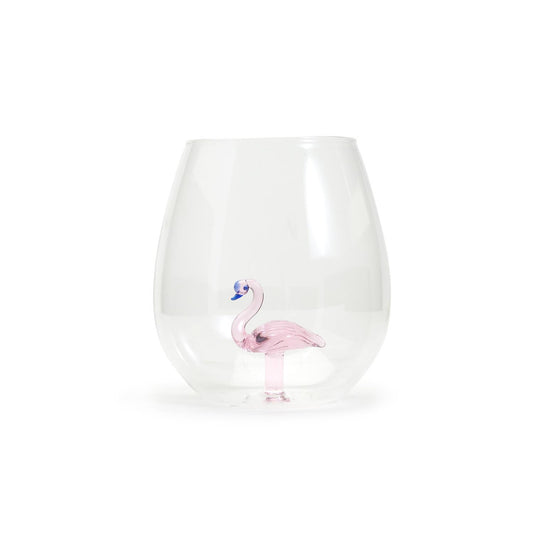 Fabulous Flamingo Stemless Wine Glass