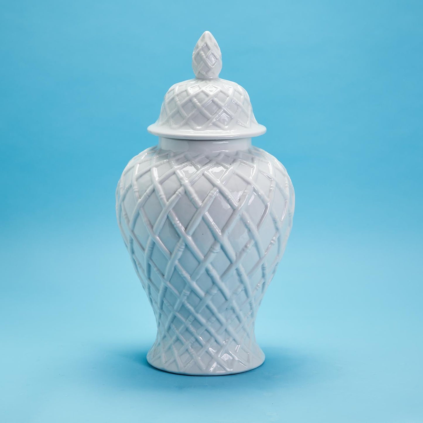 Faux Bamboo Fretwork Decorative Temple Jar - Ceramic