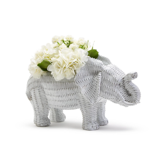Faux Wicker White Elephant Cachepot