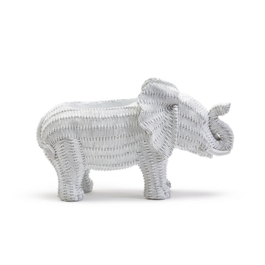 Faux Wicker White Elephant Cachepot
