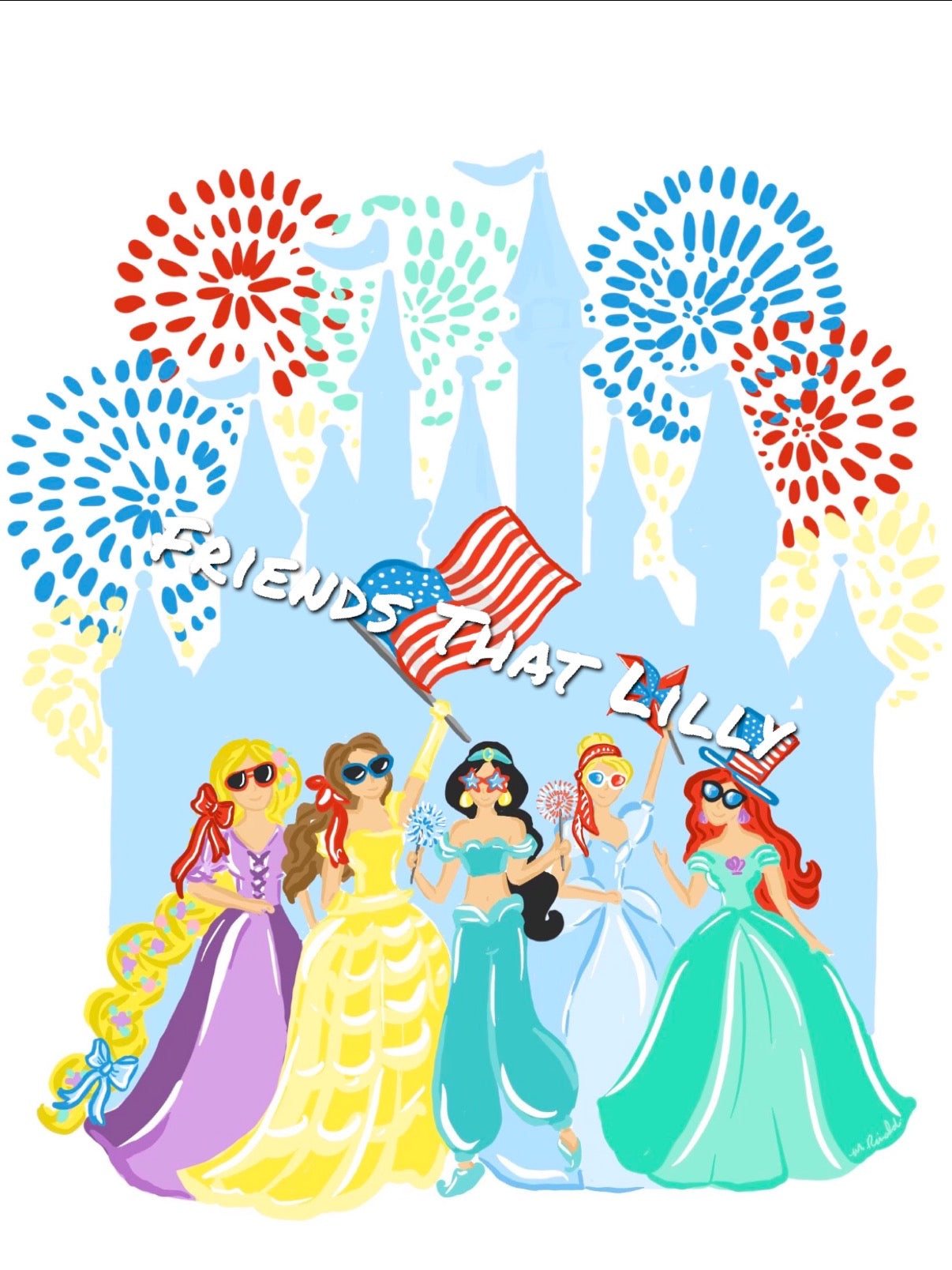 Tumbler: Patriotic Princesses w/ Fireworks 20oz or 30oz