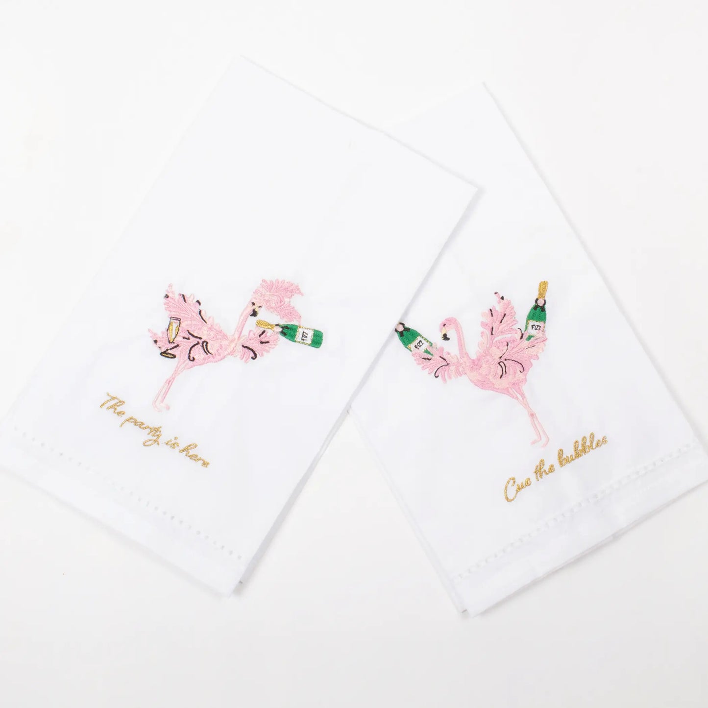 Champagne Flamingo Embroidered Bar Towel Set of 2