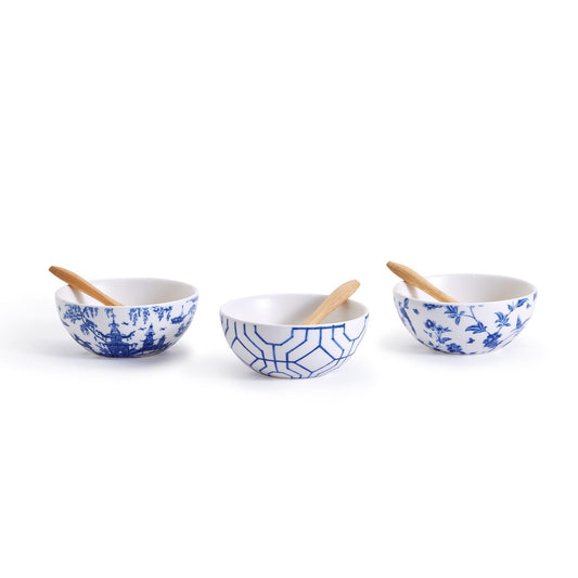 Chinoiserie Tidbit And Tapas Bowls With Spoons