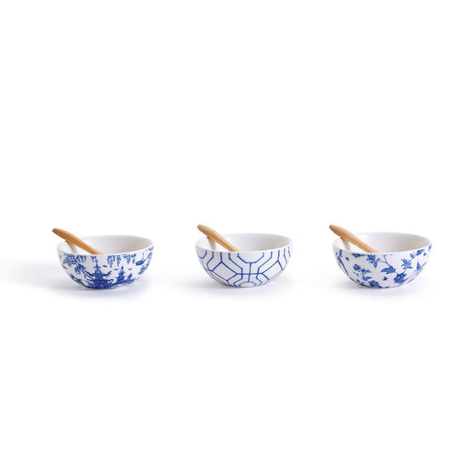 Chinoiserie Tidbit And Tapas Bowls With Spoons