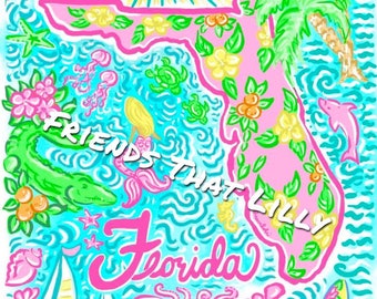 Women's T-Shirts FTL Pink Florida Map Illustration Design