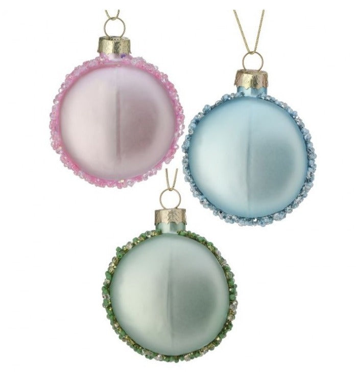 Glass Beaded Macaron Ornaments, Set of 3 Assorted Colors