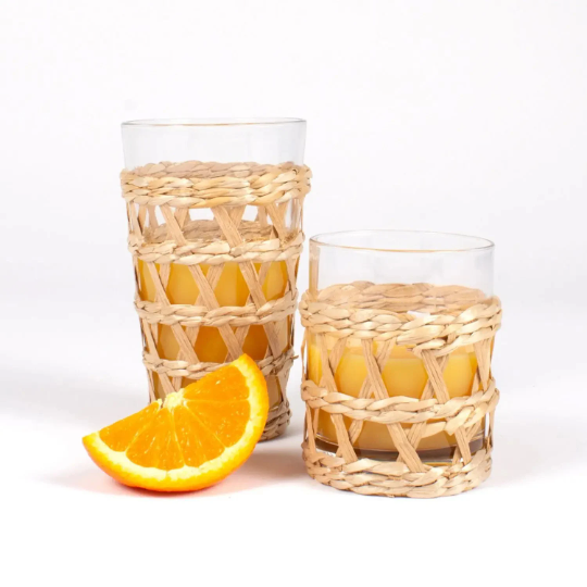 Natural Rattan Tumbler Glass: Set of Two