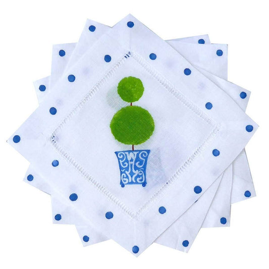 Green Topiary Blue Chinoiserie Cocktail Napkins *set of 4*