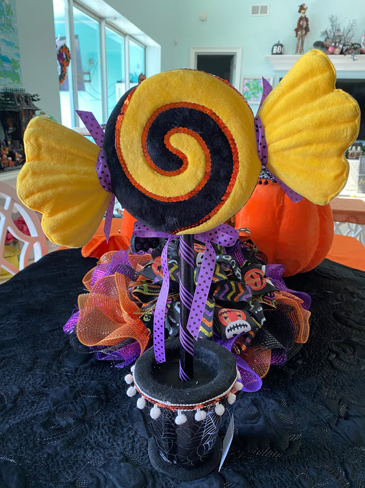 Spooky Season Yellow Candy Swirl Lollipop Tree
