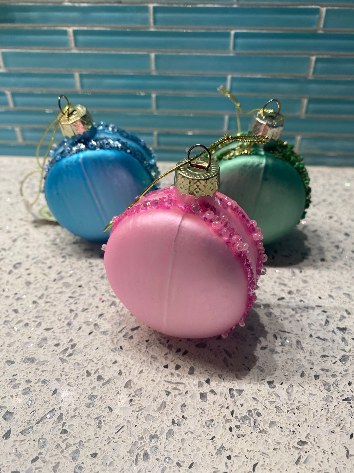 Glass Beaded Macaron Ornaments, Set of 3 Assorted Colors