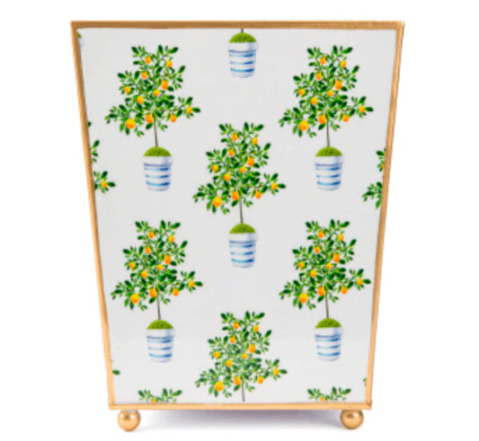 Lemon Trees Enameled Square Wastebasket