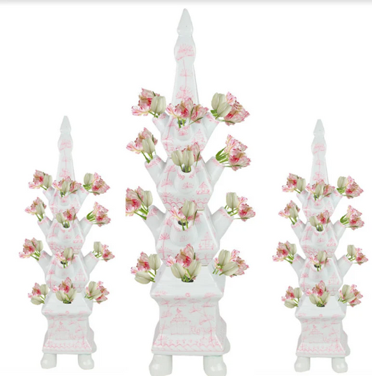 Majestic Tulipiere Pale Pink & White Village Scene - Large