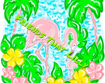 Women's T-Shirts: FTL Mommy and Baby Flamingo Illustration Design