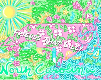 Women's T-Shirts: FTL North Carolina Map Illustration Design