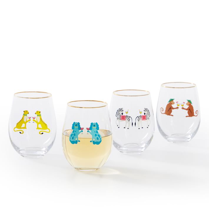 Animal Party Stemless Wine Glasses Set of 4