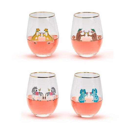 Animal Party Stemless Wine Glasses Set of 4