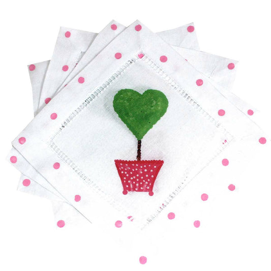 Pink Heart Topiary Linen Cocktail Napkins *set of 4*