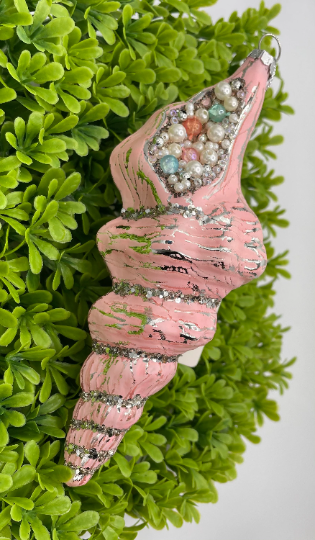 Pink Glitter And Pearl Seashell Ornaments