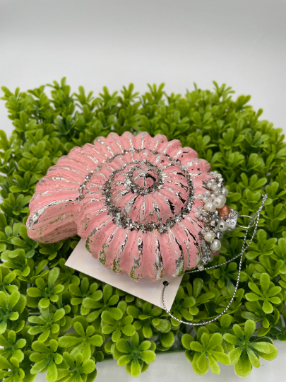 Pink Glitter And Pearl Seashell Ornaments