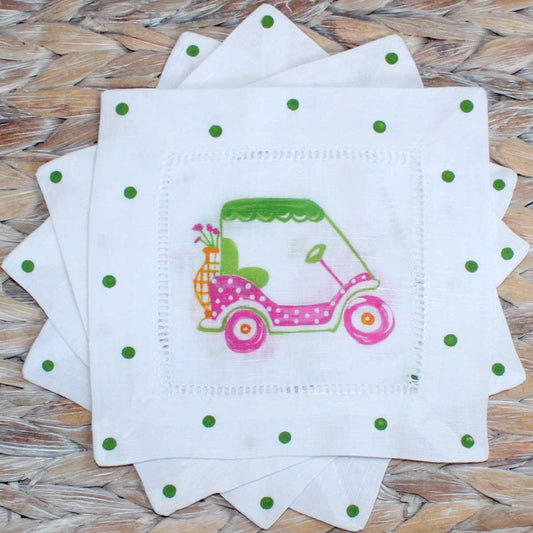 Pink & Green Golf Cart Cocktail Napkins *Set of 4