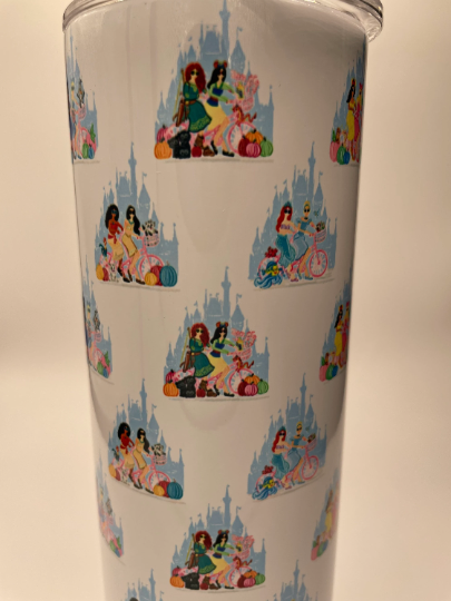 SALE! 20oz Disney Inspired Tumbler - princesses w/ pumpkins