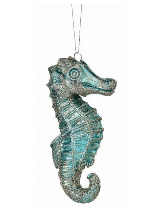 Glitter Pearl Aqua Seahorse Ornament